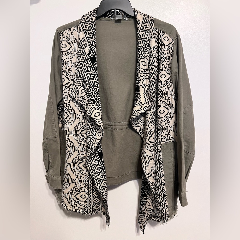 Natural Reflections Army Green Jacket with Sweater Detail